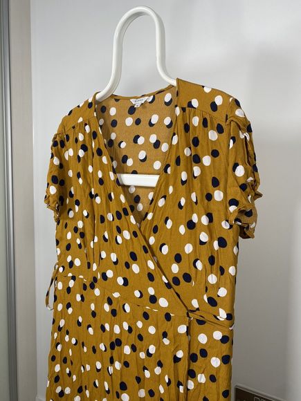 Poetry Wrap Maxi Dress Polka Dot Wedding Summer Holiday Cocktail Yellow Size 16 - Picture 4 of 13